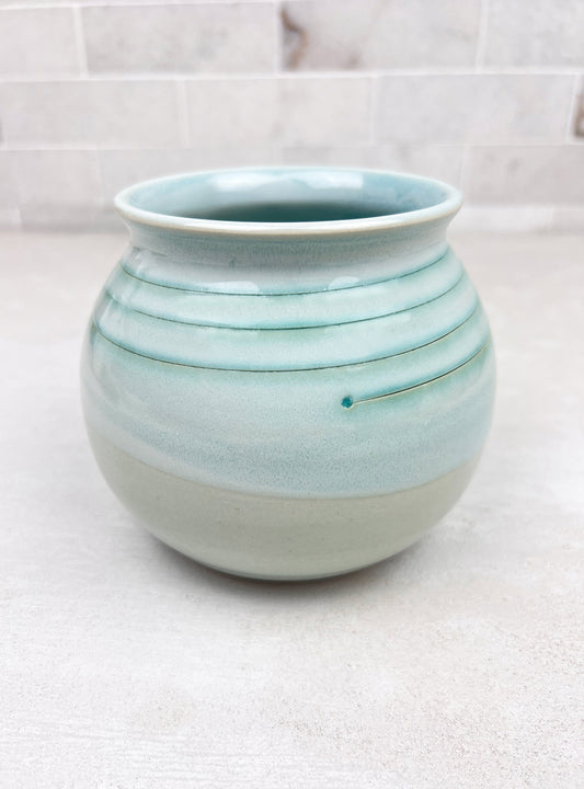 Round Handmade Ceramic Vase Aqua