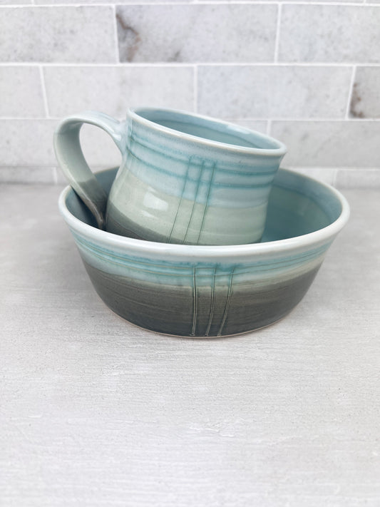 Mug and Bowl Handmade Ceramic Set Blue and Black