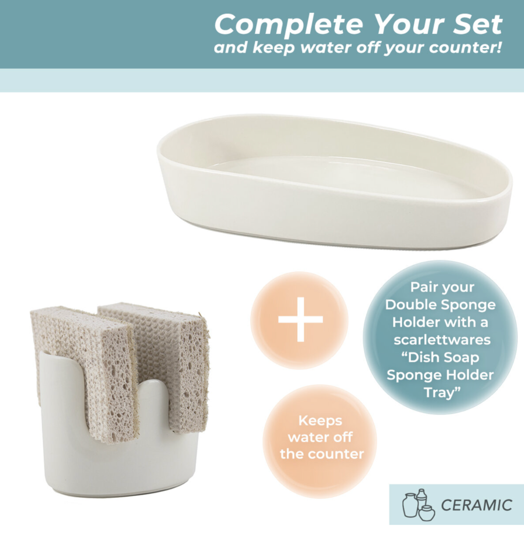 Sponge Holder Soap Bottle Tray Ceramic White – scarlettwares