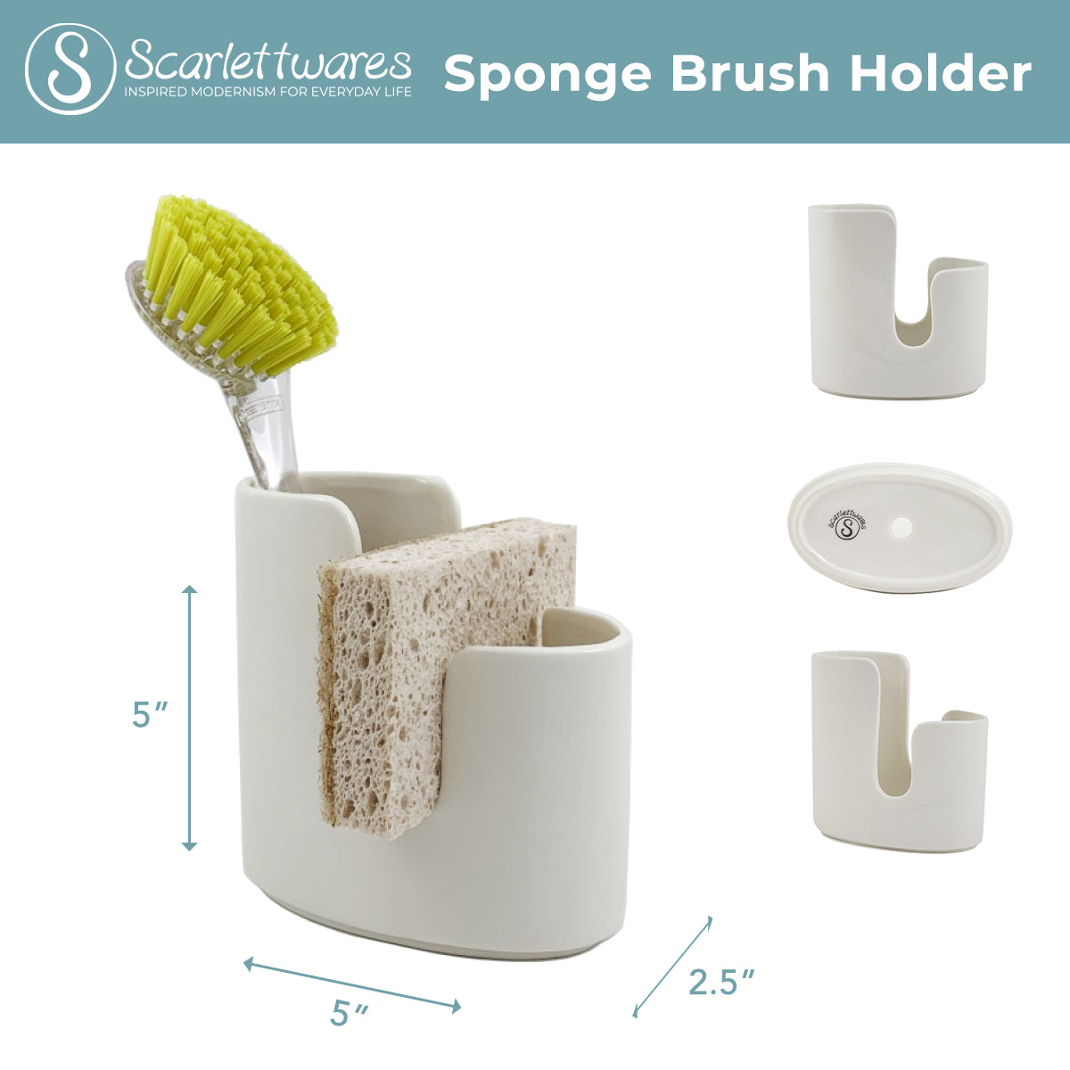 Kitchen Sponge and Brush Holder – Space Saving Corner Sink Caddy