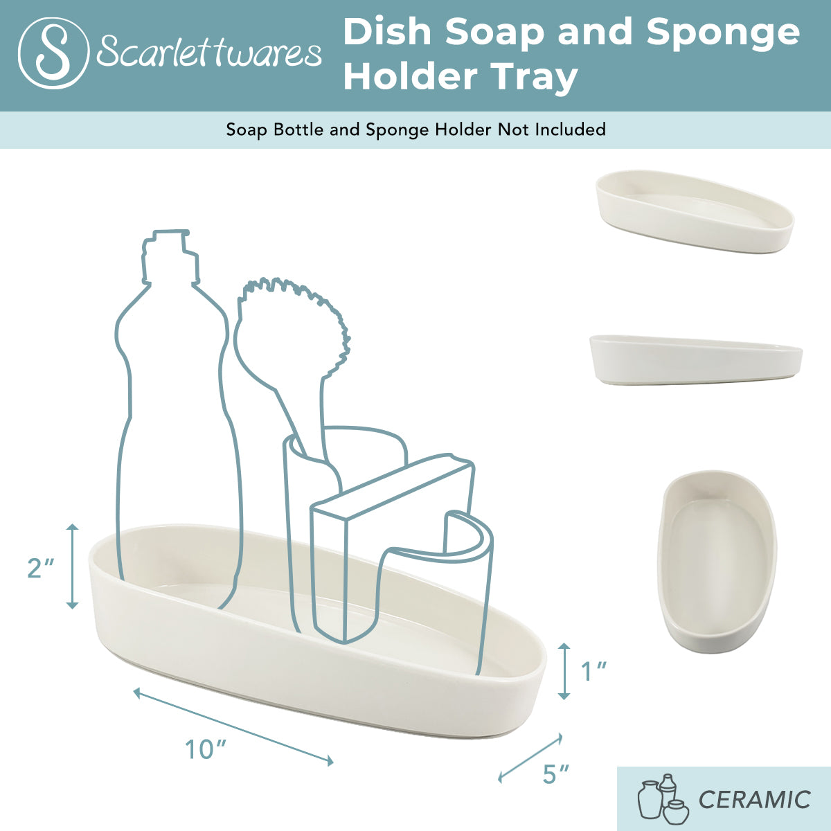 scarlettwares Dish Sponge Scrub Brush Dish Wand Holder Kitchen Sink Caddy  Ceramic White Dishwasher Safe Modern Farmhouse Elegant Sturdy No Rust